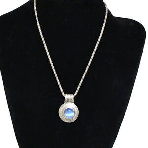 Necklace Silver Tone Adjustable Chain Blue Stone Pendant 17.5" length Necklace